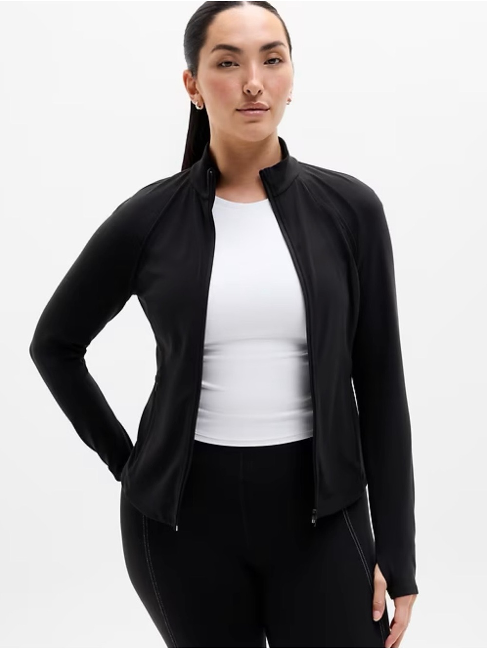 Athleta Black Slim Zip-Front Bomber Jacket yoga